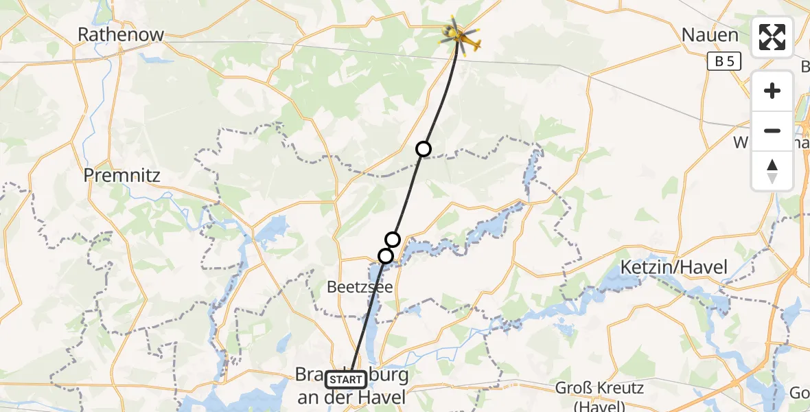 Flugroute Rettungshubschrauber Brandenburg an der Havel - Märkisch Luch, 11 April 2026, 06:36