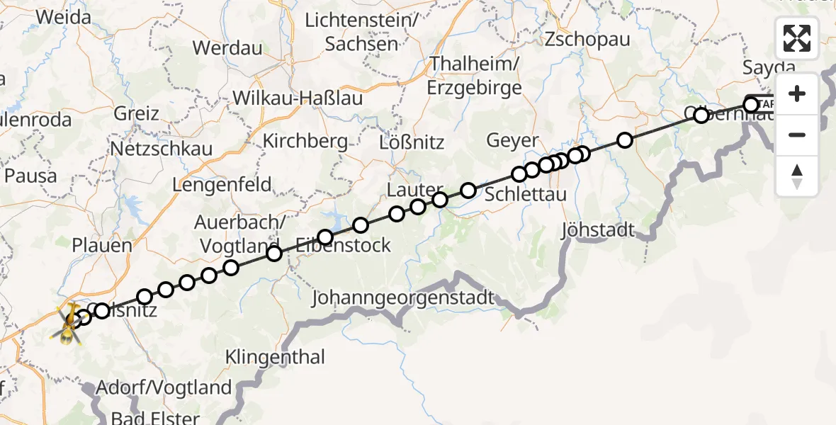 Flugroute Rettungshubschrauber Heidersdorf - Weischlitz, 11 April 2026, 06:49