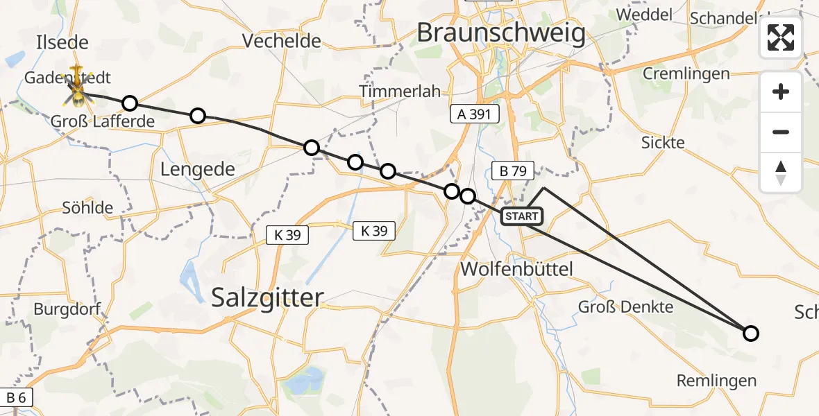 Flugroute Rettungshubschrauber Wolfenbüttel - Ilsede, 11 April 2026, 06:56