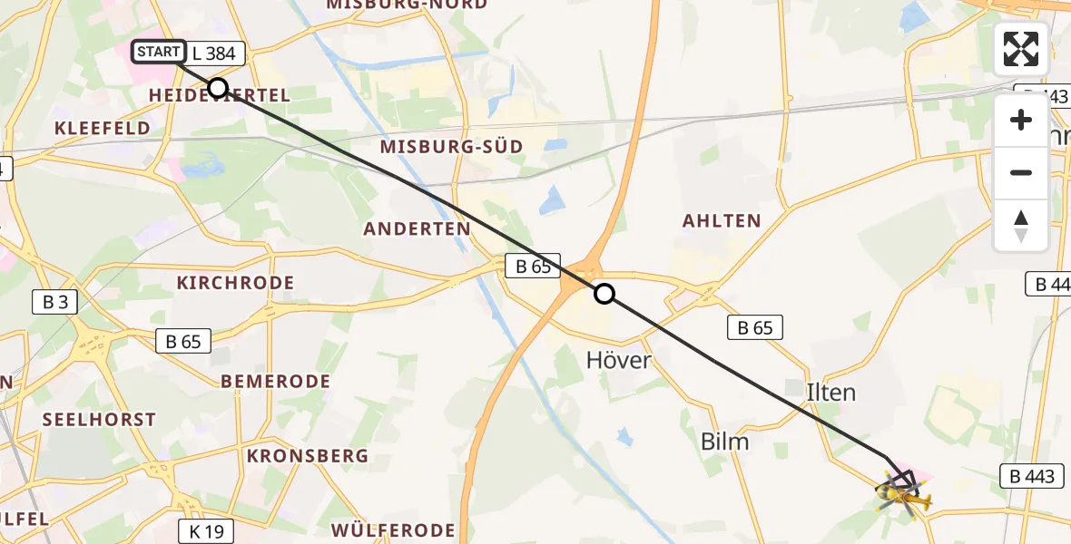 Flugroute Rettungshubschrauber Hannover Luftrettung Hubschrauberlandeplatz (Christoph 4) - Sehnde, 11 April 2026, 06:59