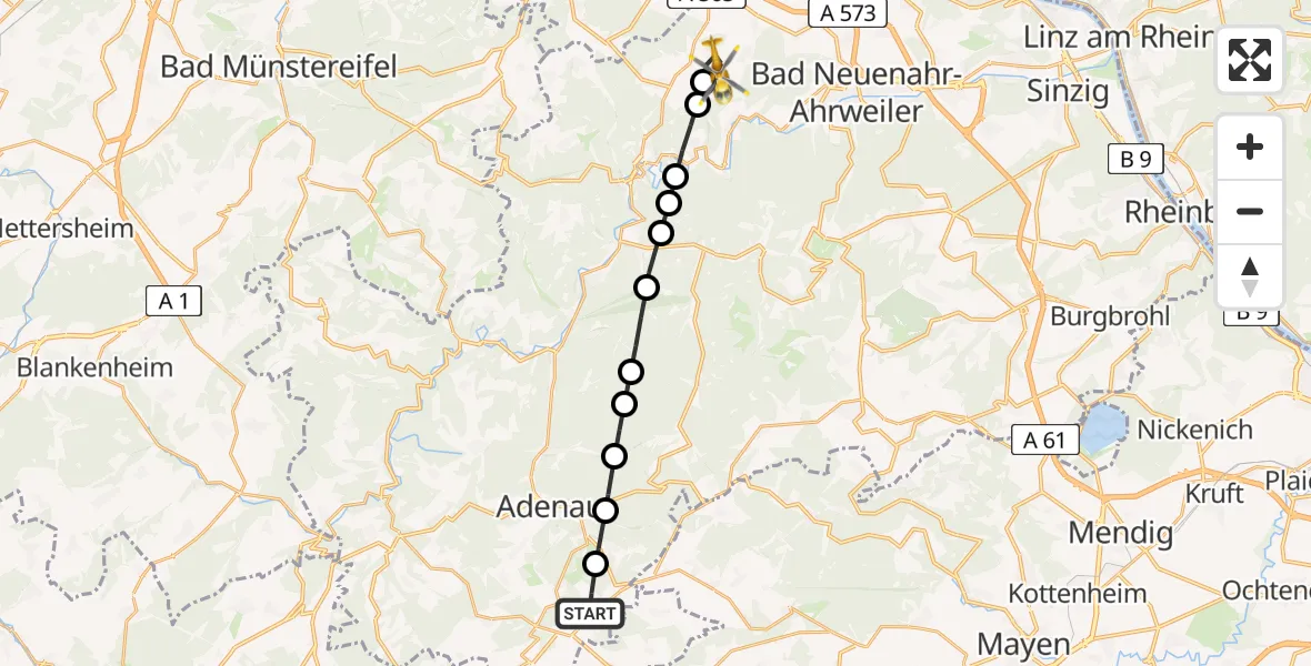 Flugroute Ambulanzhubschrauber Nürburg - Grafschaft, 11 April 2026, 07:06