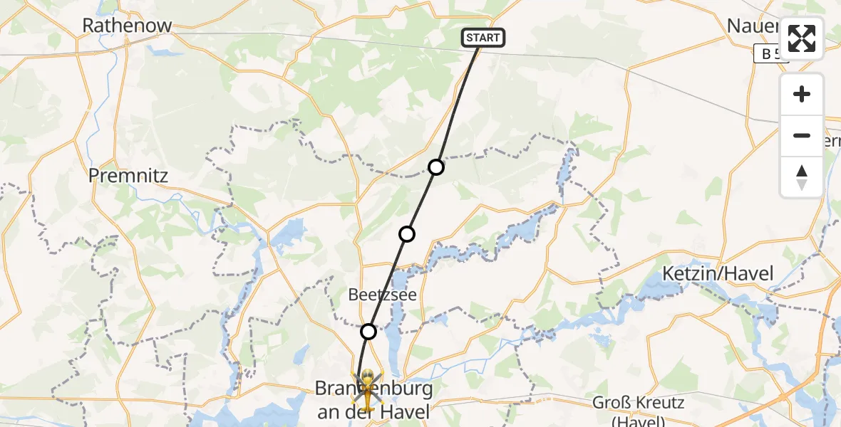 Flugroute Rettungshubschrauber Märkisch Luch - Brandenburg an der Havel, 11 April 2026, 07:21