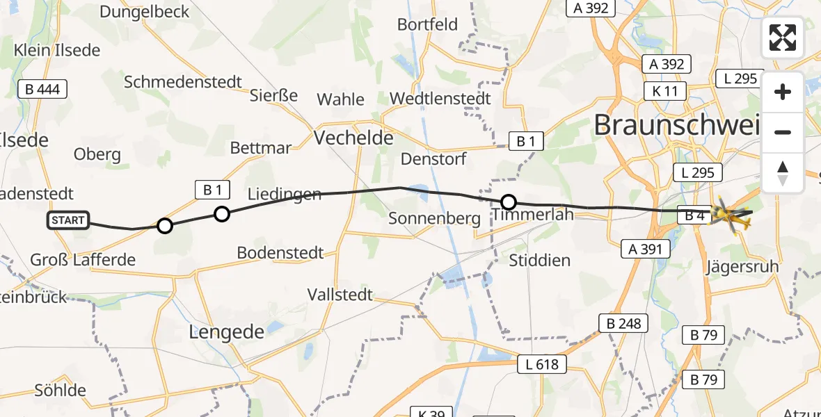 Flugroute Rettungshubschrauber Ilsede - Braunschweig, 11 April 2026, 07:22
