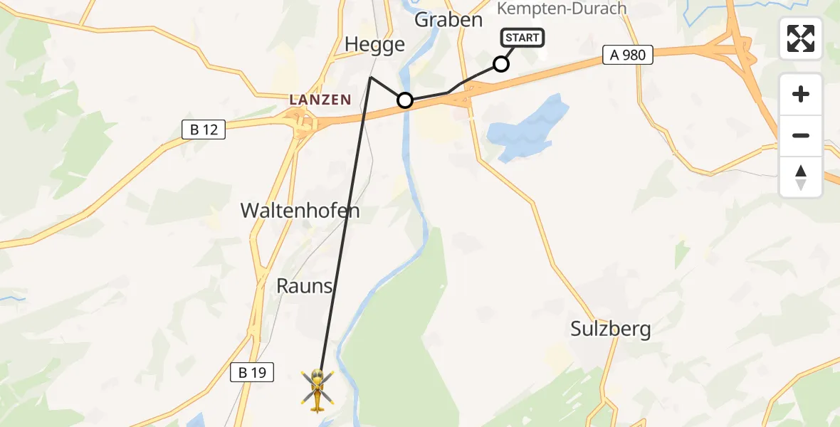 Flugroute Rettungshubschrauber Kempten-Durach Flugplatz - Waltenhofen, 11 April 2026, 07:33