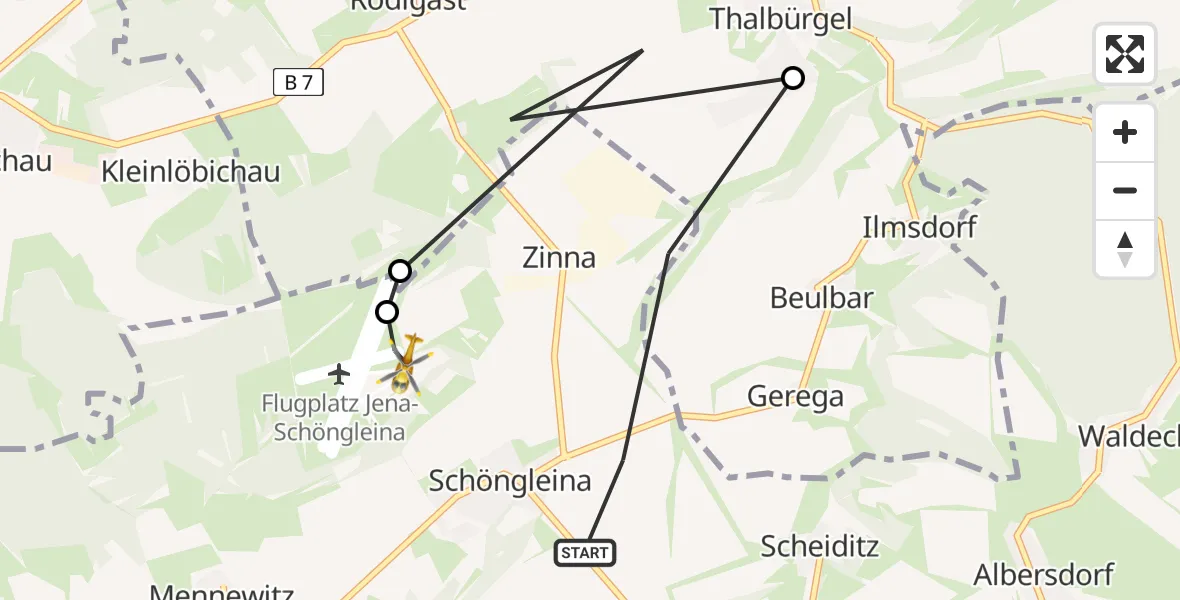 Flugroute Rettungshubschrauber Schöngleina - Jena-Schöngleina Flugplatz, 11 April 2026, 07:34