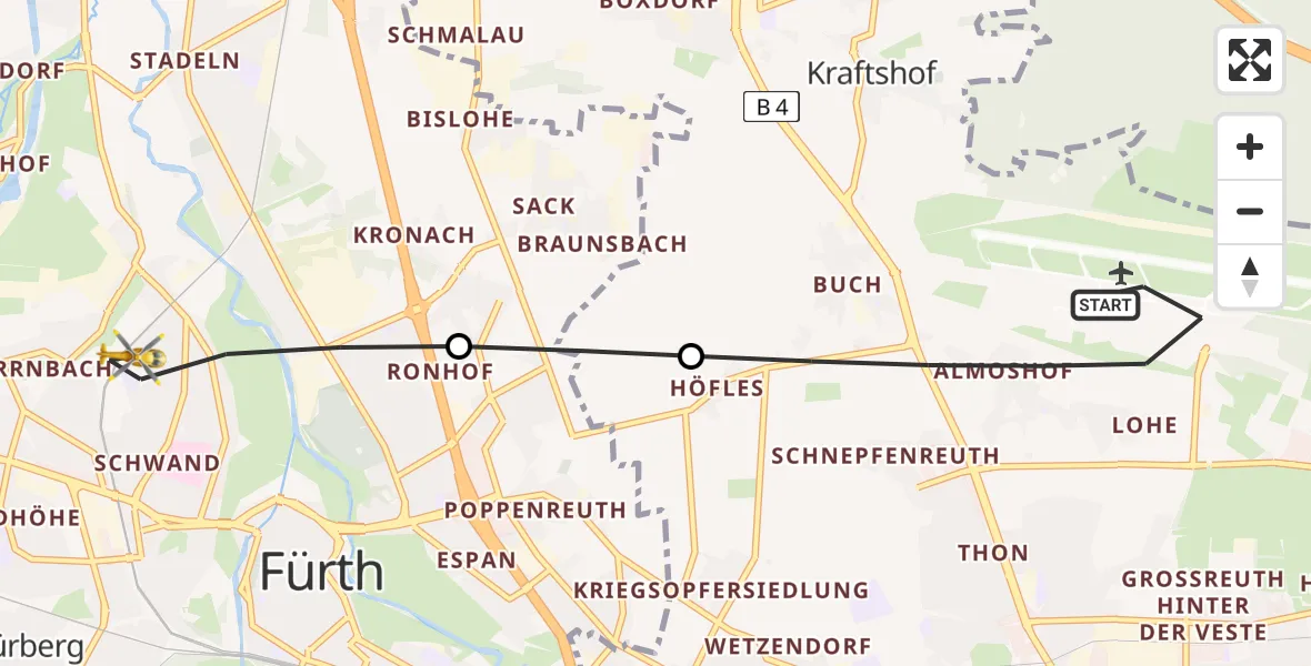 Flugroute Rettungshubschrauber Flughafen Nuremberg - Fürth, 11 April 2026, 07:35