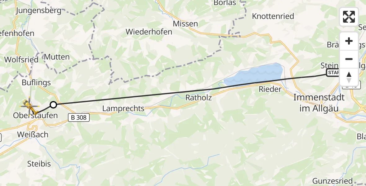 Flugroute Rettungshubschrauber Immenstadt i.Allgäu - Oberstaufen, 11 April 2026, 07:40