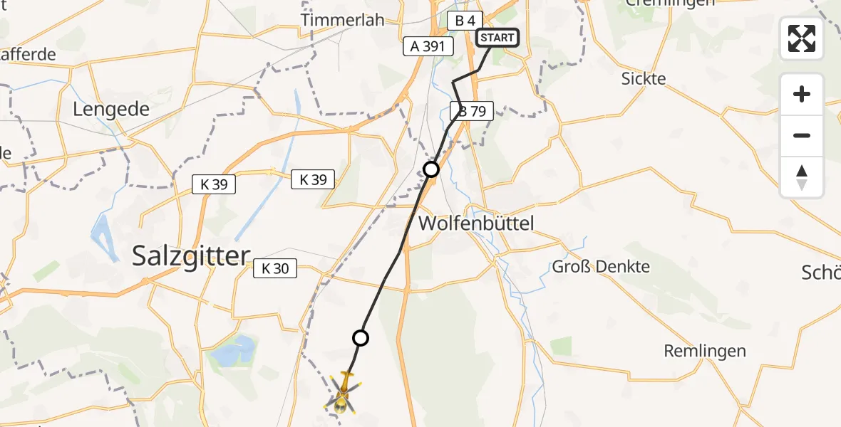 Flugroute Rettungshubschrauber Braunschweig - Cramme, 11 April 2026, 07:41