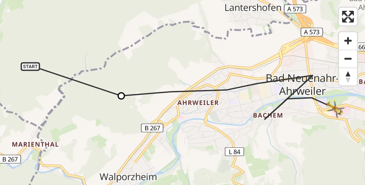 Flugroute Ambulanzhubschrauber Grafschaft - Bad Neuenahr-Ahrweiler, 11 April 2026, 07:45