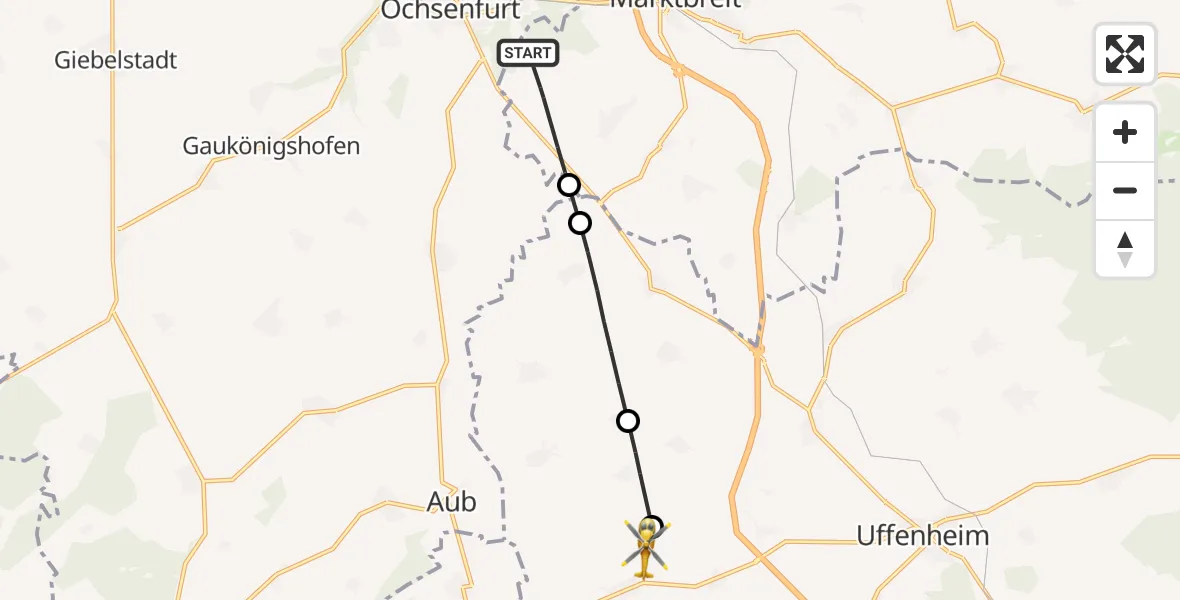 Flugroute Rettungshubschrauber Marktbreit - Simmershofen, 11 April 2026, 07:51