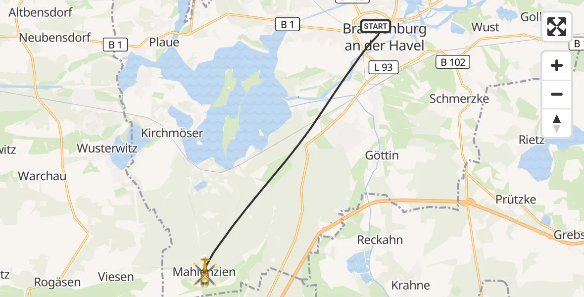Flugroute Rettungshubschrauber Brandenburg an der Havel - Brandenburg an der Havel, 11 April 2026, 07:54