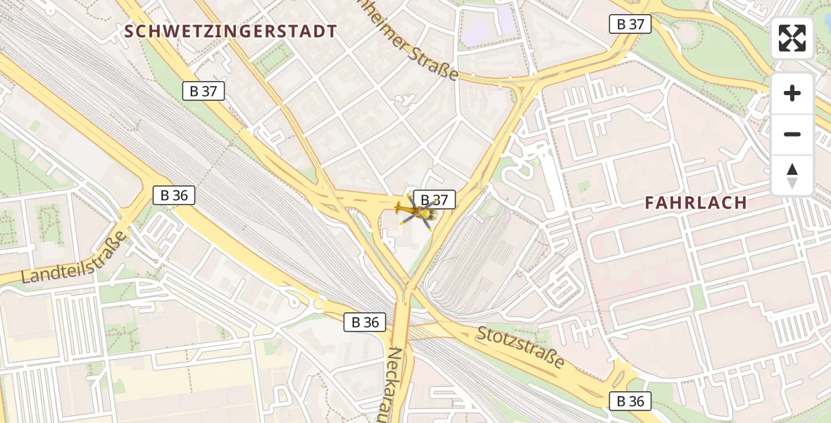 Flugroute Rettungshubschrauber Mannheim - Mannheim, 11 April 2026, 08:04