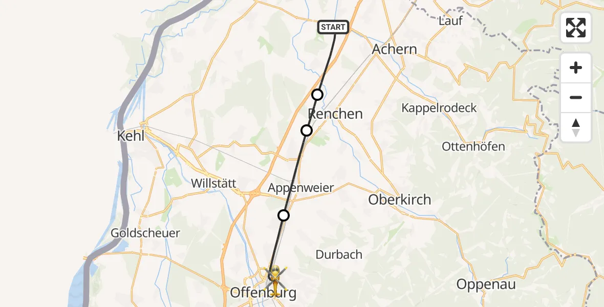 Flugroute Rettungshubschrauber Achern - Offenburg, 11 April 2026, 08:07
