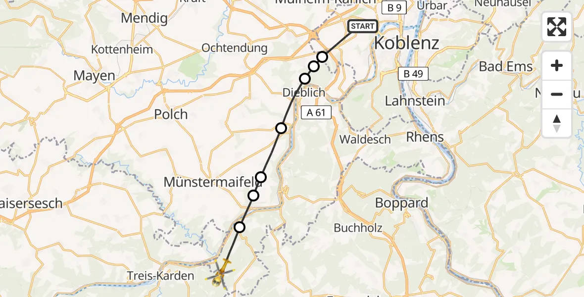 Flugroute Rettungshubschrauber Koblenz - Burgen, 11 April 2026, 08:18