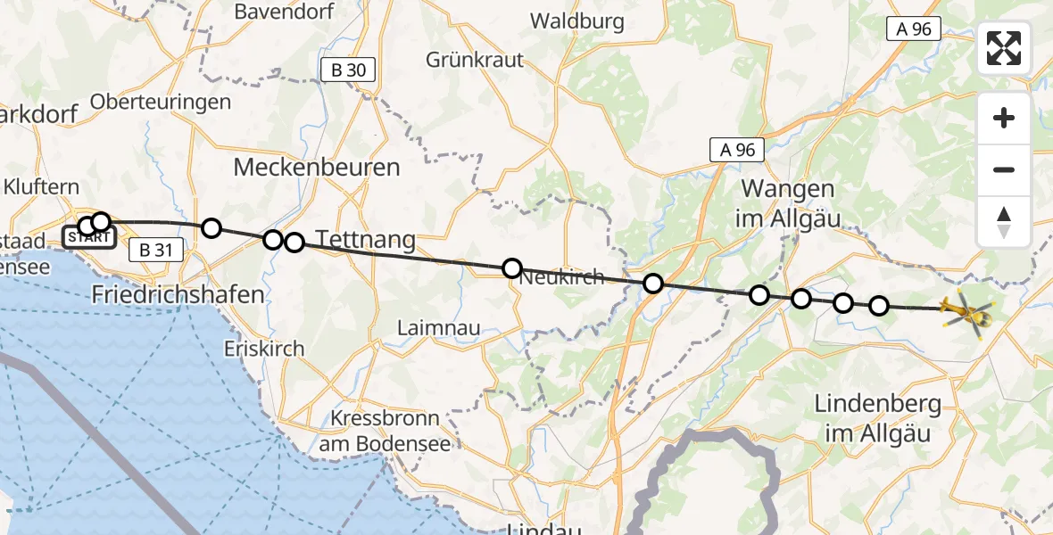 Flugroute Rettungshubschrauber Friedrichshafen Hospital - Heimenkirch, 11 April 2026, 08:22