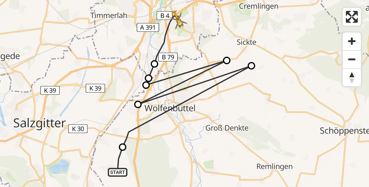 Flugroute Rettungshubschrauber Cramme - Braunschweig, 11 April 2026, 08:24