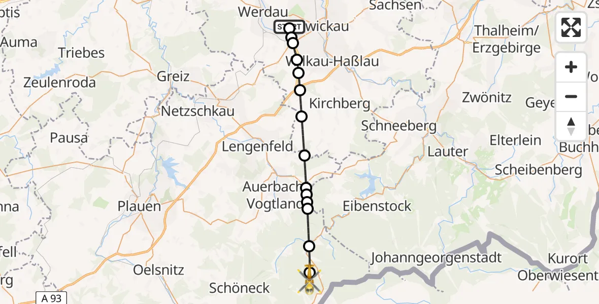 Flugroute Rettungshubschrauber ADAC Air Rescue Station Zwickau Hubschrauberlandeplatz - Klingenthal, 11 April 2026, 08:26