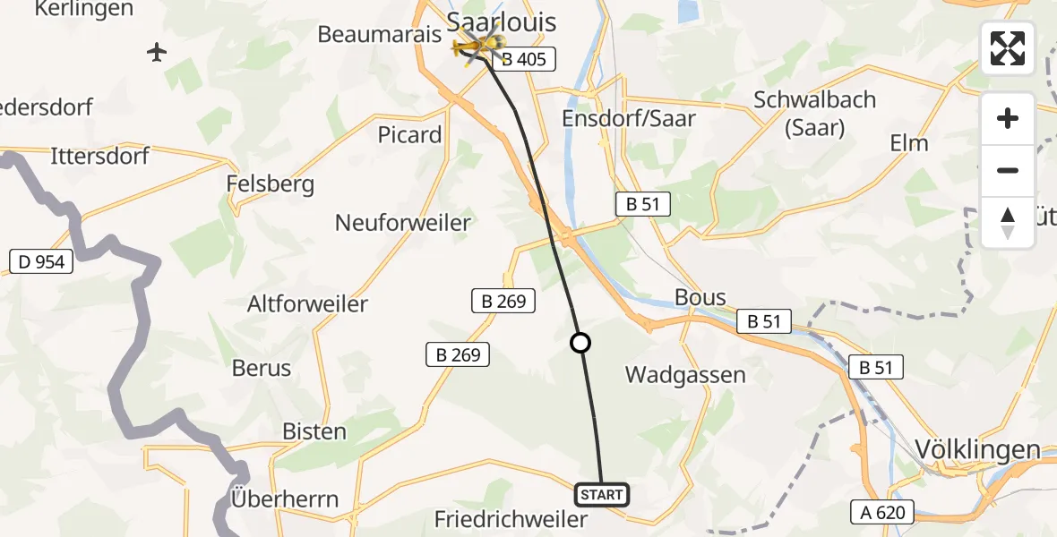 Routekaart van de vlucht: Rettungshubschrauber nach Saarlouis, Kaibelstraße