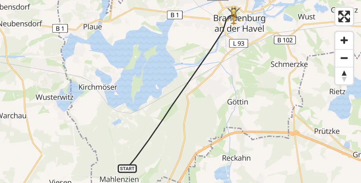 Flugroute Rettungshubschrauber Brandenburg an der Havel - Brandenburg an der Havel, 11 April 2026, 08:37