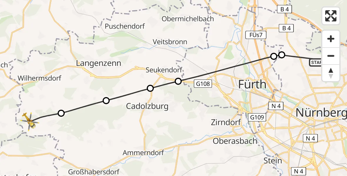 Flugroute Rettungshubschrauber Flughafen Nuremberg - Wilhermsdorf, 11 April 2026, 08:38