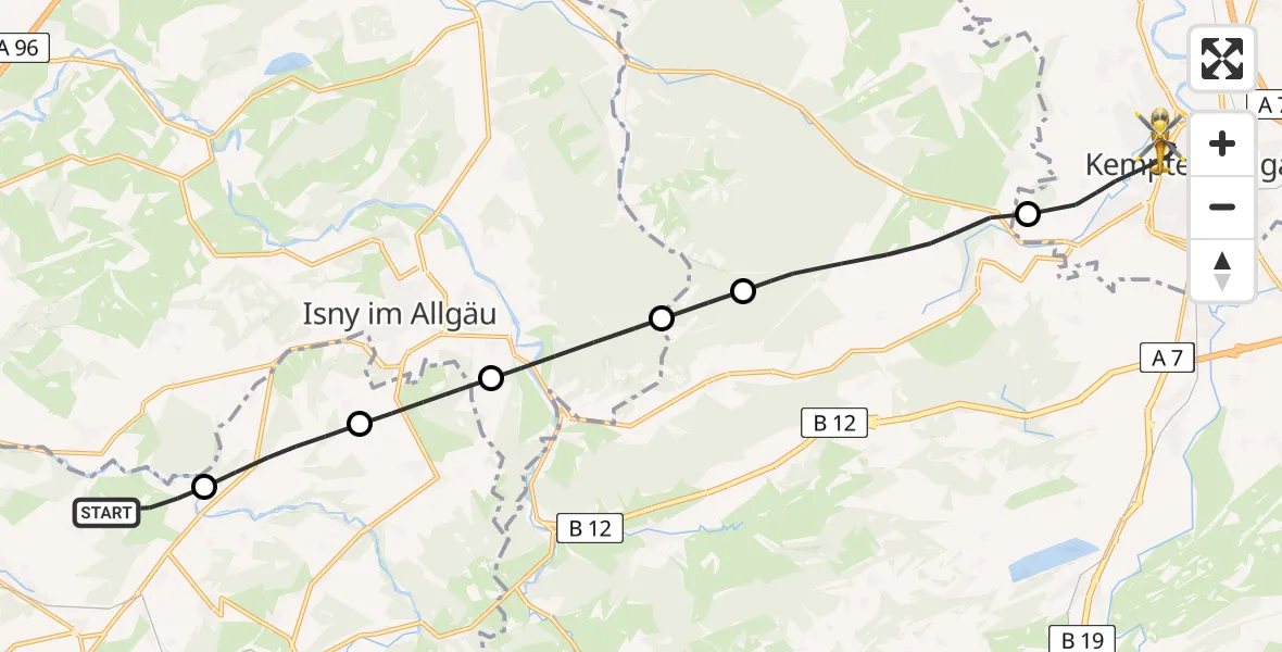 Flugroute Rettungshubschrauber Röthenbach (Allgäu) - Kempten (Allgäu), 11 April 2026, 08:51