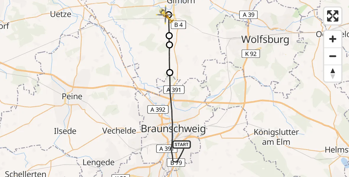 Flugroute Rettungshubschrauber Braunschweig - Gifhorn, 11 April 2026, 09:05