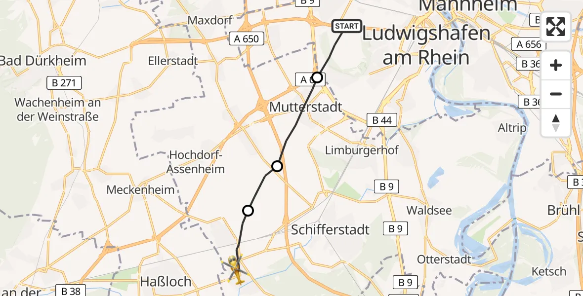 Flugroute Rettungshubschrauber Ludwigshafen am Rhein - Böhl-Iggelheim, 11 April 2026, 09:10