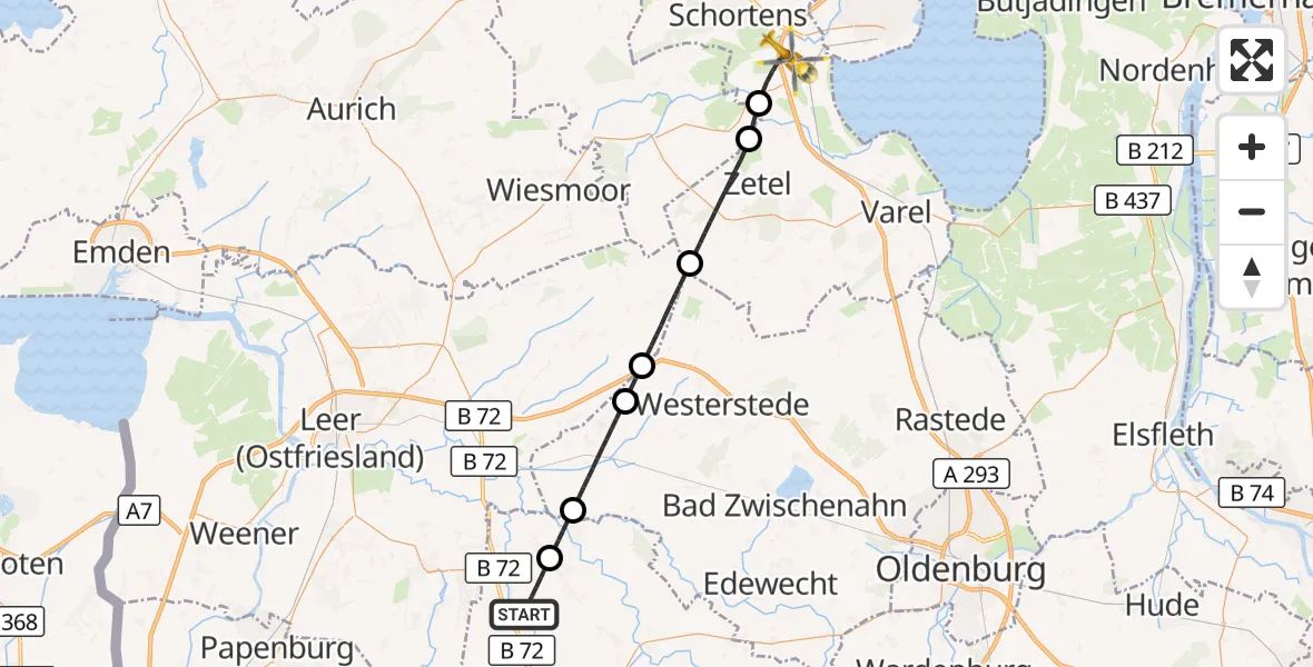 Flugroute Rettungshubschrauber Saterland - Sande, 11 April 2026, 09:11