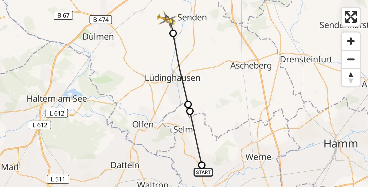 Flugroute Rettungshubschrauber Lünen - Senden, 11 April 2026, 09:12