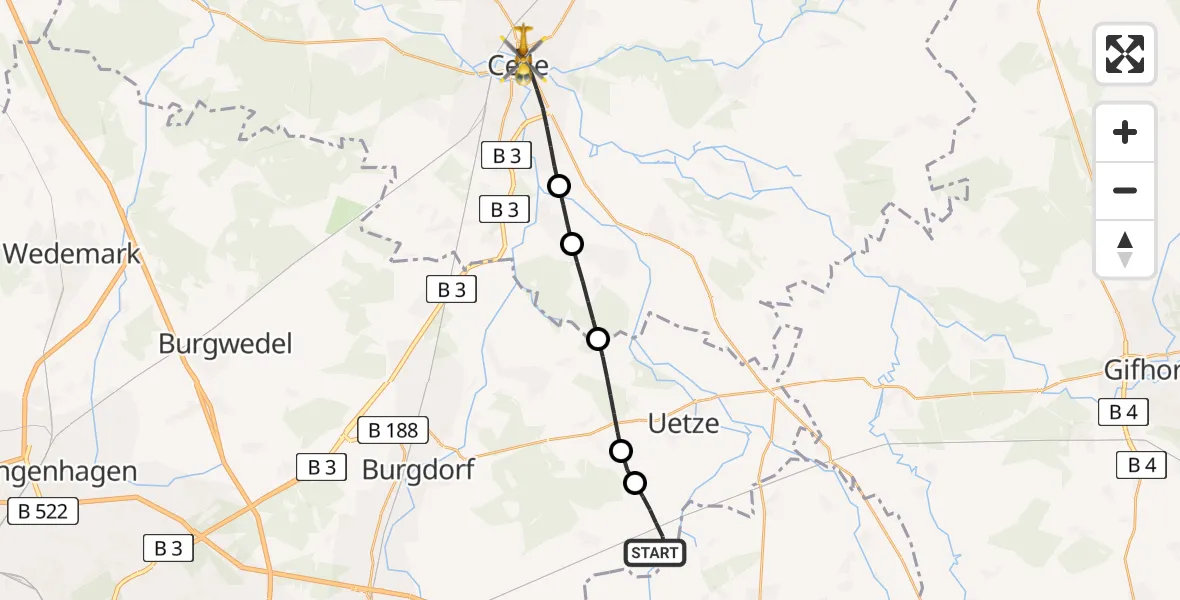 Flugroute Rettungshubschrauber Uetze - Celle, 11 April 2026, 09:13