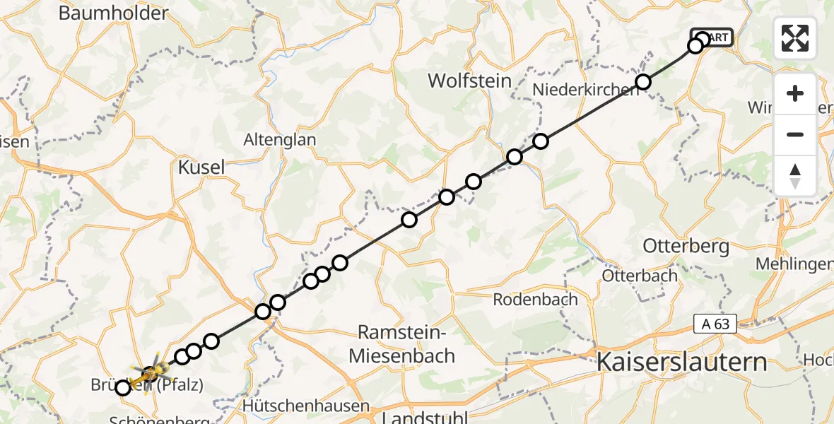 Flugroute Rettungshubschrauber Imsweiler UL - Brücken (Pfalz), 11 April 2026, 09:17
