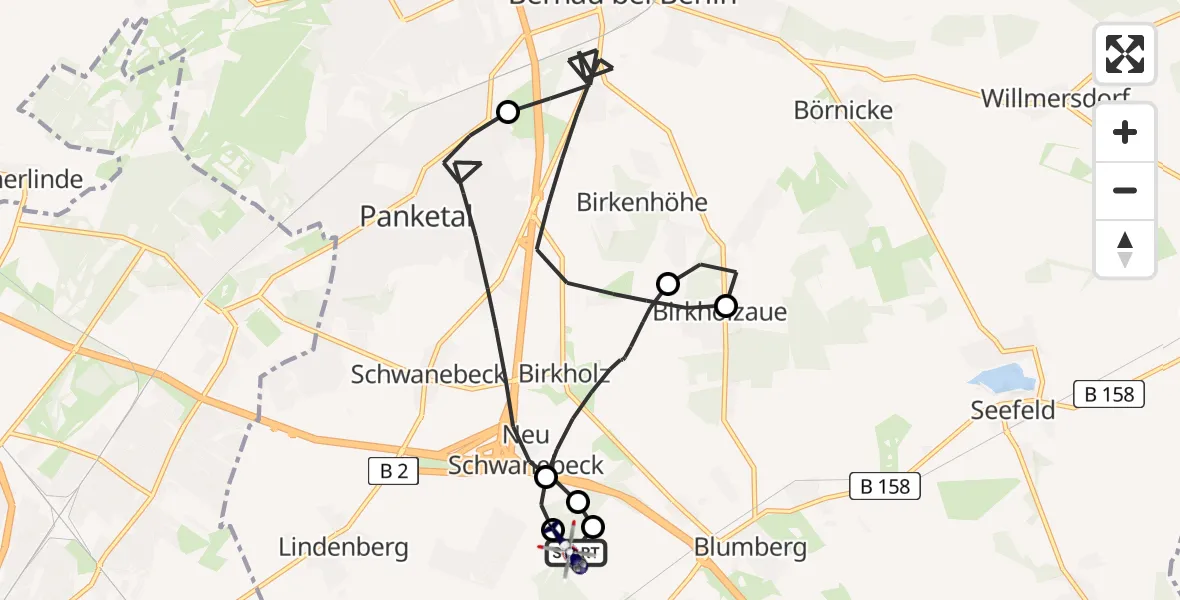 Flugroute Polizeihubschrauber Ahrensfelde Hubschrauberlandeplatz - Ahrensfelde Hubschrauberlandeplatz, 11 April 2026, 09:18