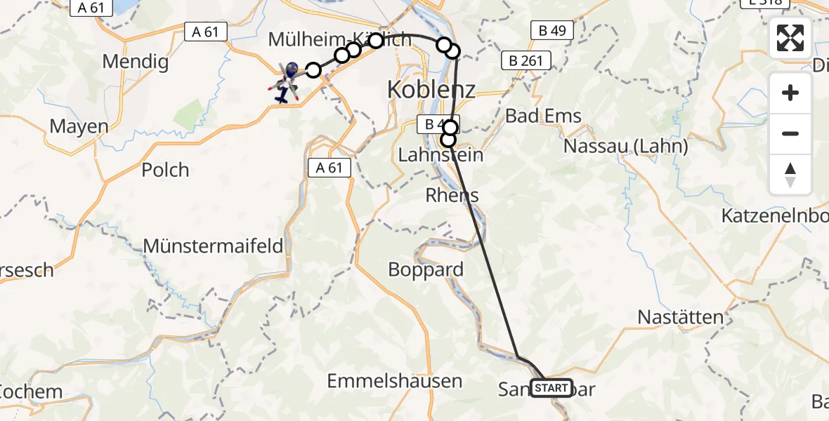 Flugroute Polizeihubschrauber Sankt Goarshausen - Bassenheim, 11 April 2026, 09:25