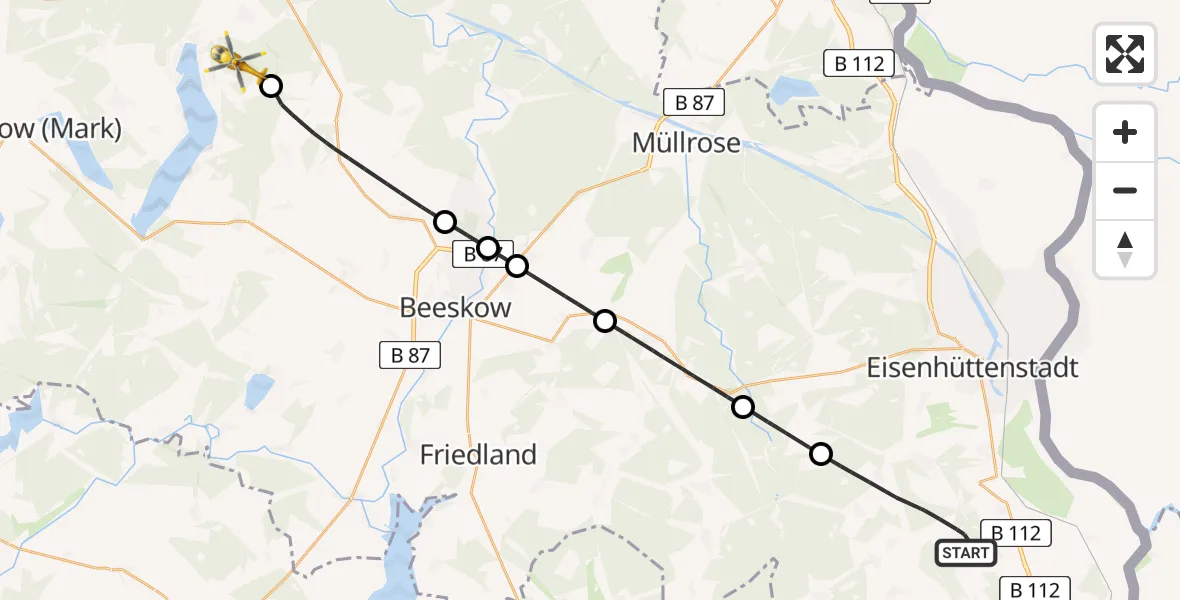 Flugroute Rettungshubschrauber Neuzelle - Bad Saarow, 11 April 2026, 09:37