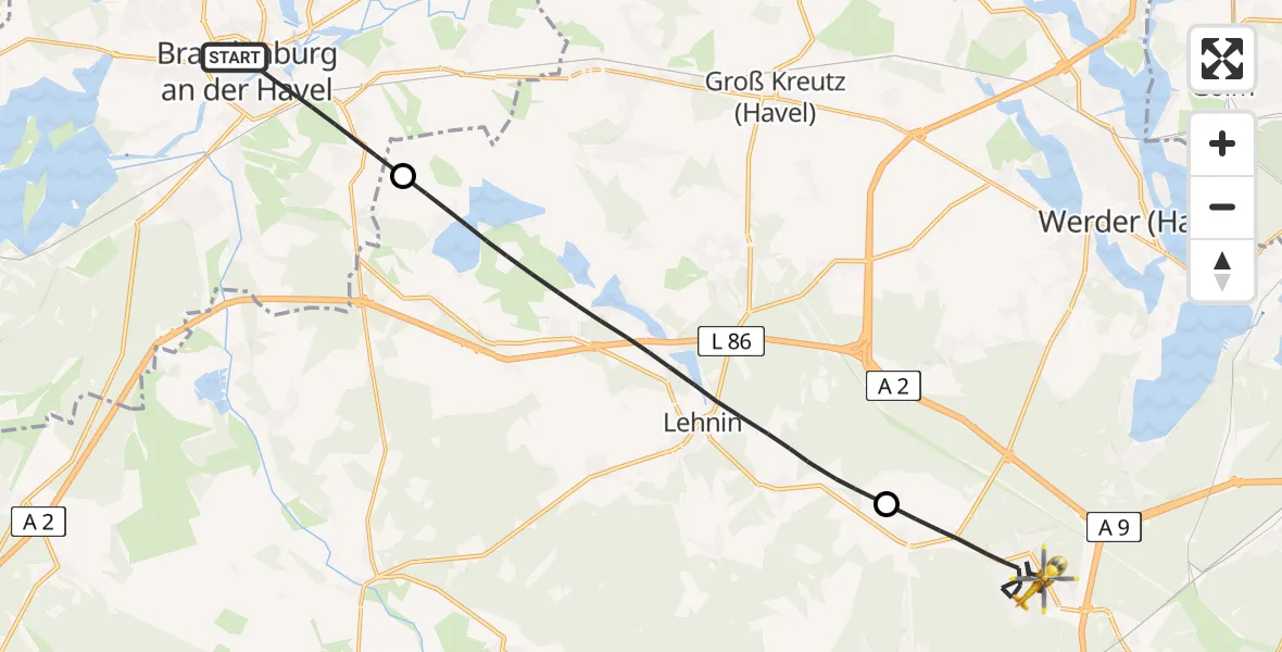 Flugroute Rettungshubschrauber Brandenburg an der Havel - Beelitz, 11 April 2026, 09:44