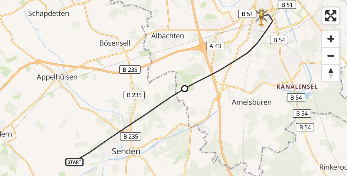 Flugroute Rettungshubschrauber Senden - Münster, 11 April 2026, 09:49
