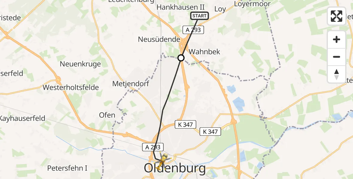 Flugroute Rettungshubschrauber Rastede - Oldenburg (Oldb), 11 April 2026, 09:50