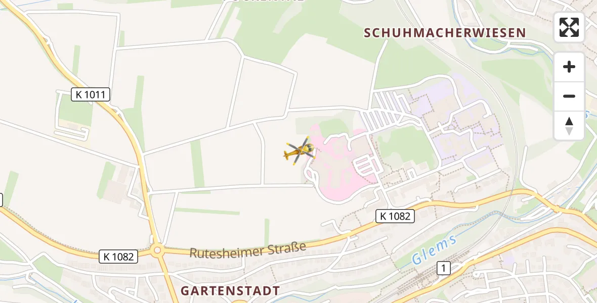 Flugroute Rettungshubschrauber Leonberg Hospital - Leonberg Hospital, 11 April 2026, 09:51