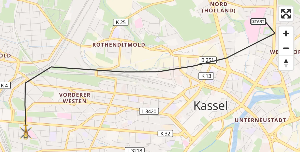 Flugroute Rettungshubschrauber Kassel - Kassel, 11 April 2026, 09:53