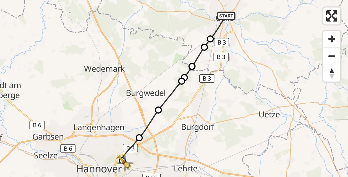 Flugroute Rettungshubschrauber Celle - Hannover Luftrettung Hubschrauberlandeplatz (Christoph 4), 11 April 2026, 09:59