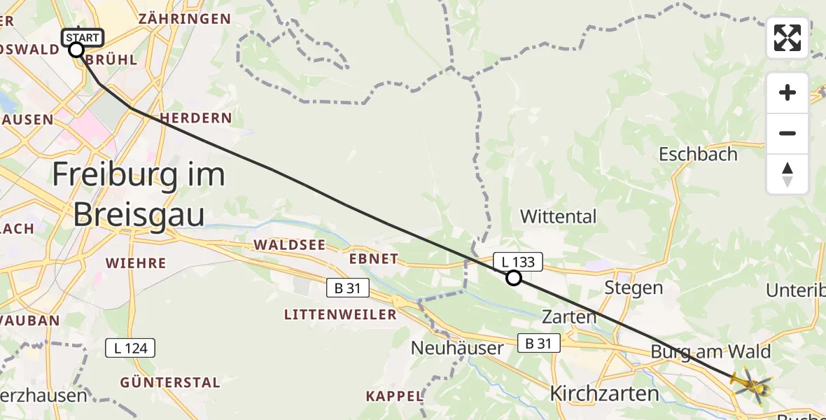 Flugroute Rettungshubschrauber Freiburg im Breisgau Flugplatz - Buchenbach, 11 April 2026, 10:00