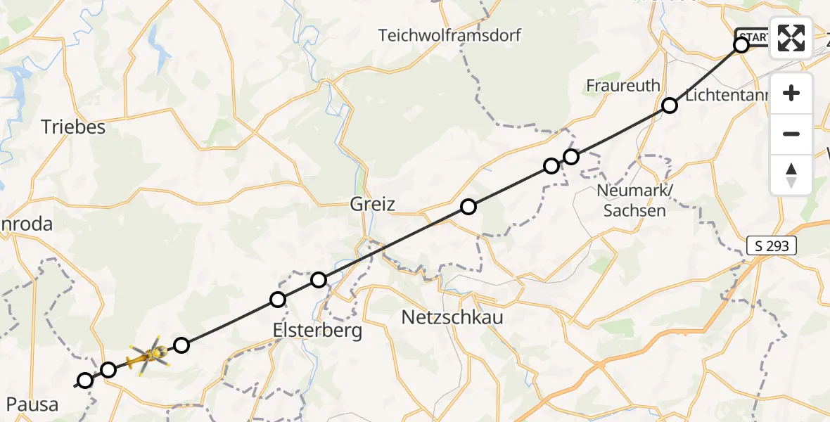 Flugroute Rettungshubschrauber ADAC Air Rescue Station Zwickau Hubschrauberlandeplatz - Zeulenroda-Triebes, 11 April 2026, 10:05