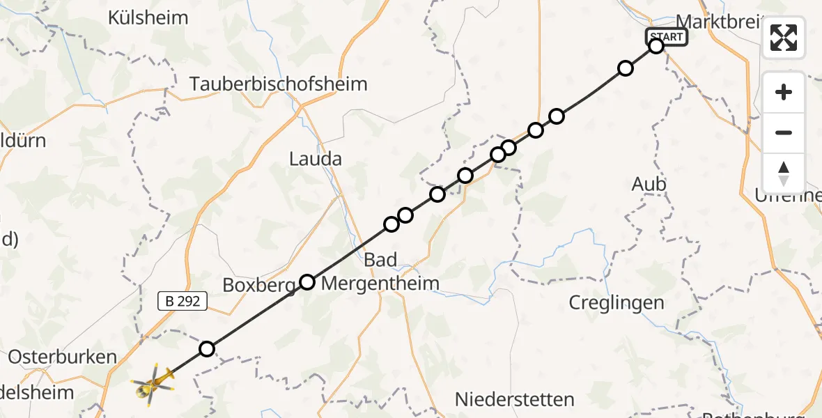 Flugroute Rettungshubschrauber Ochsenfurt Hospital - Ravenstein, 11 April 2026, 10:08