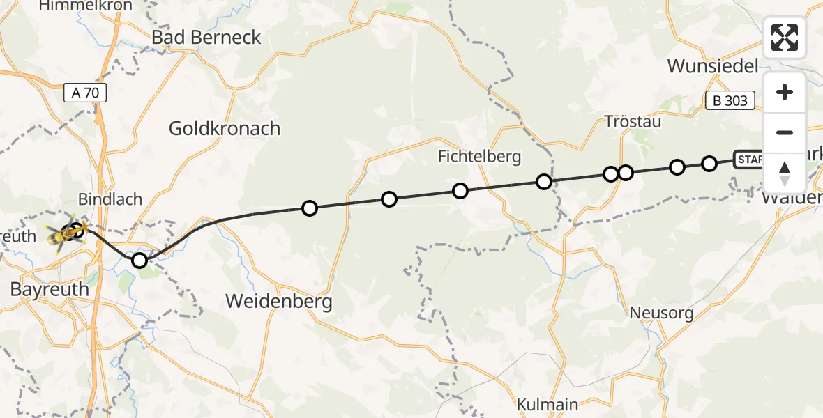 Flugroute Rettungshubschrauber Bad Alexandersbad - Hohe Warte Hospital, 11 April 2026, 10:10