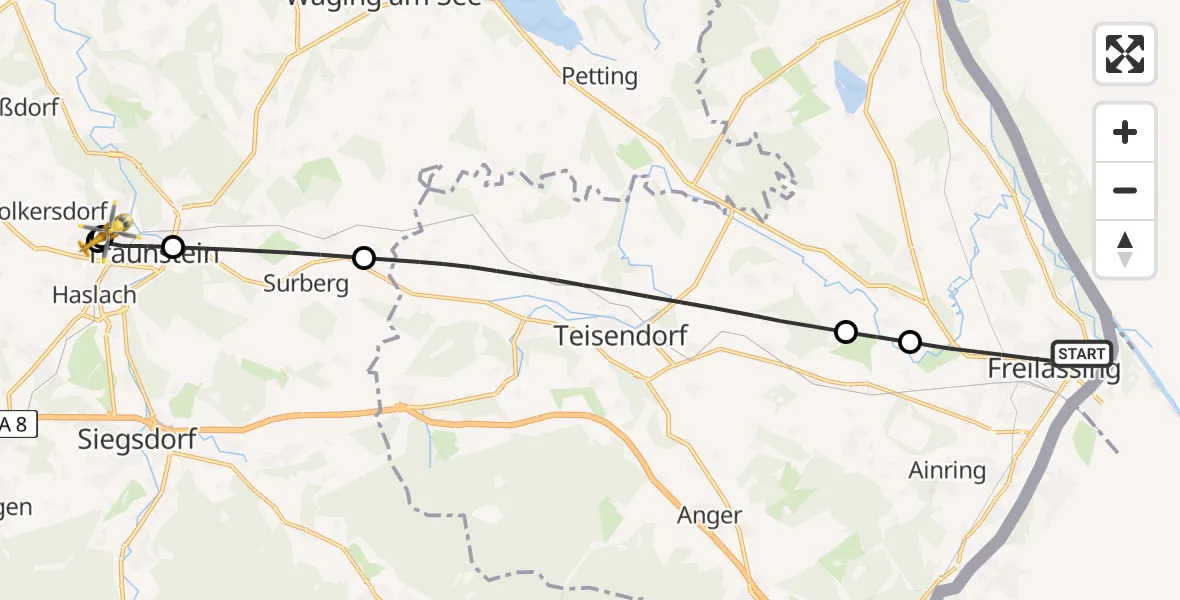Flugroute Rettungshubschrauber Freilassing - Traunstein Hospital, 11 April 2026, 10:11
