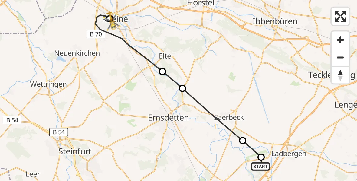 Flugroute Ambulanzhubschrauber Christoph  Westfalen-ADAC - ADAC Luftrettungsstation Rheine Hubschrauberlandeplatz (Christoph Europa 2), 11 April 2026, 10:20