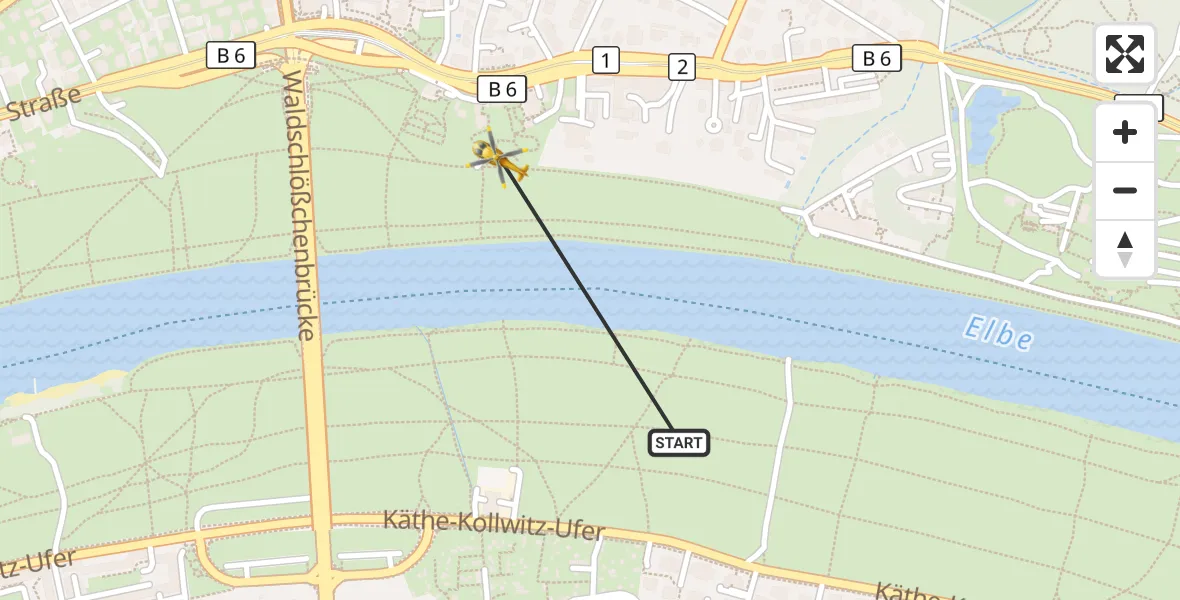 Flugroute Rettungshubschrauber Dresden Elbwiesen Hubschrauberlandeplatz - Dresden Elbwiesen Hubschrauberlandeplatz, 11 April 2026, 10:21
