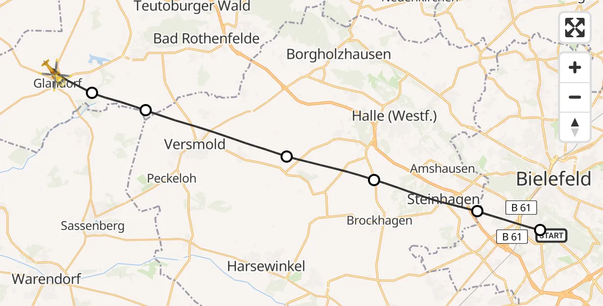 Flugroute Rettungshubschrauber Luftrettungszentrum Bielefeld - Glandorf, 11 April 2026, 10:26