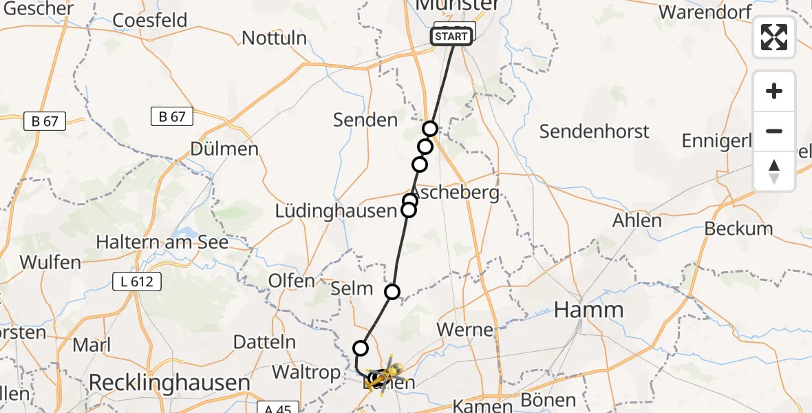Flugroute Rettungshubschrauber Münster - Sankt Marien Hospital, 11 April 2026, 10:27