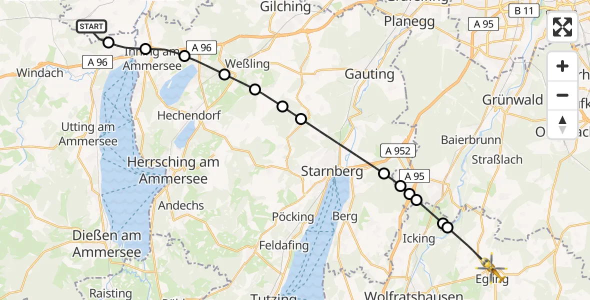 Flugroute Rettungshubschrauber Türkenfeld - Egling, 11 April 2026, 10:31